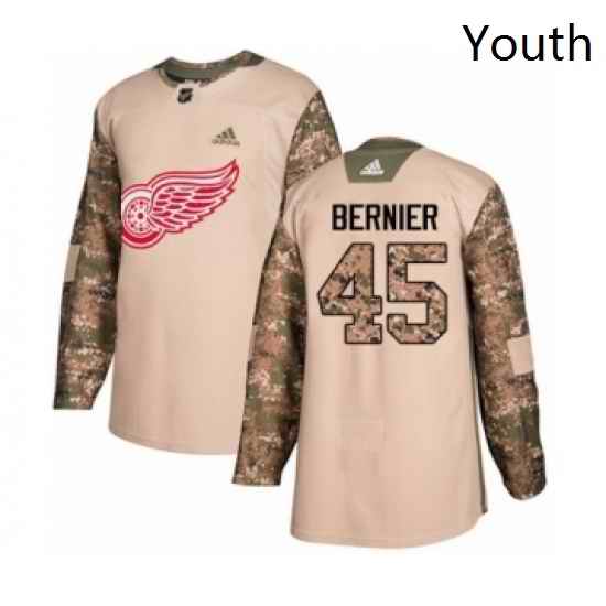Youth Adidas Detroit Red Wings 45 Jonathan Bernier Authentic Camo Veterans Day Practice NHL Jersey